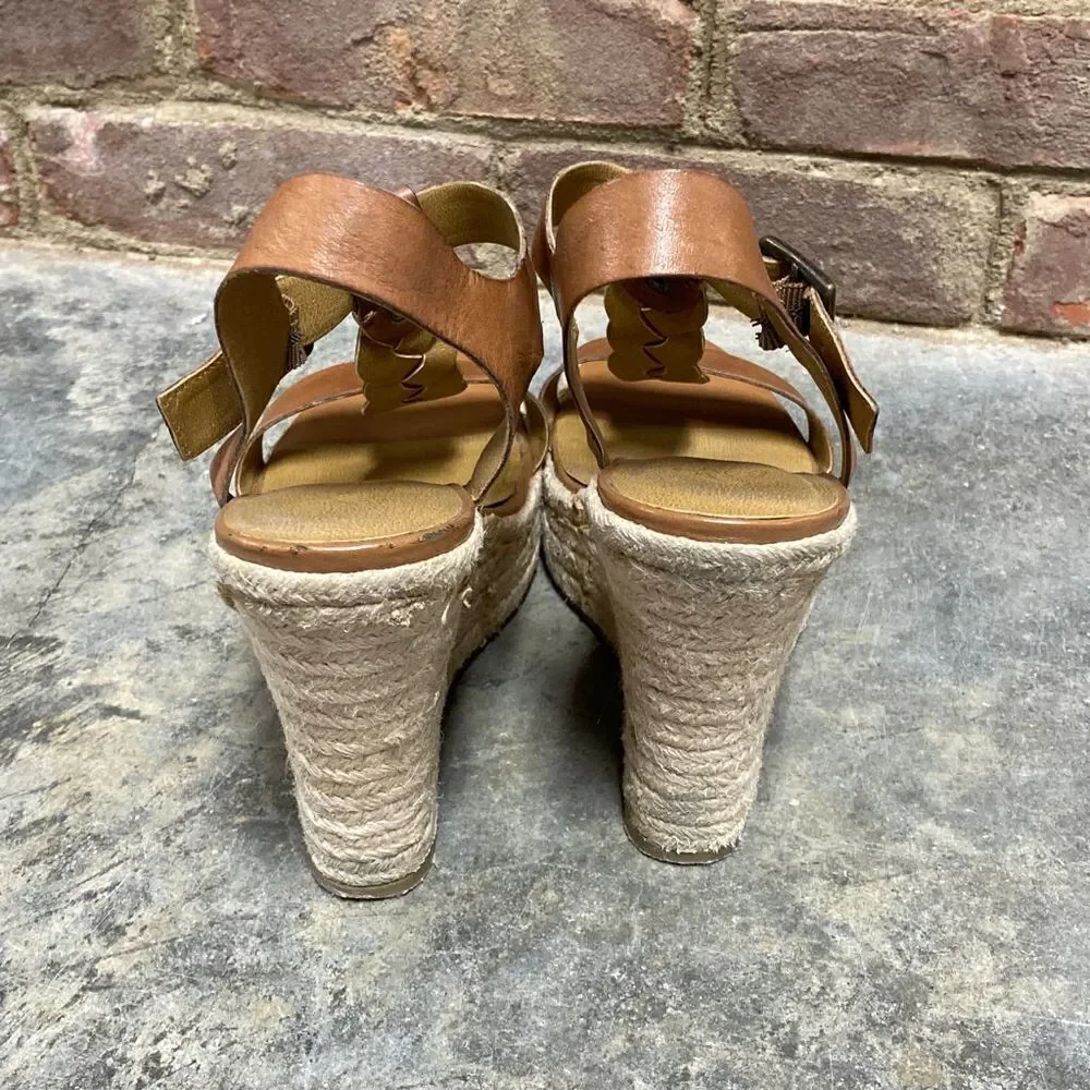 Zodiac Quana Saddle Tan Leather Espadrille Wedge Sandal Size 8
